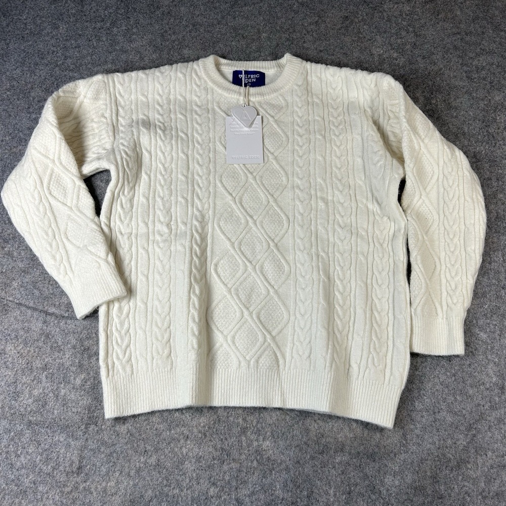 Aelfric Eden Womens Sweater Medium White Arcrylic Blend Cable Knit Pullover